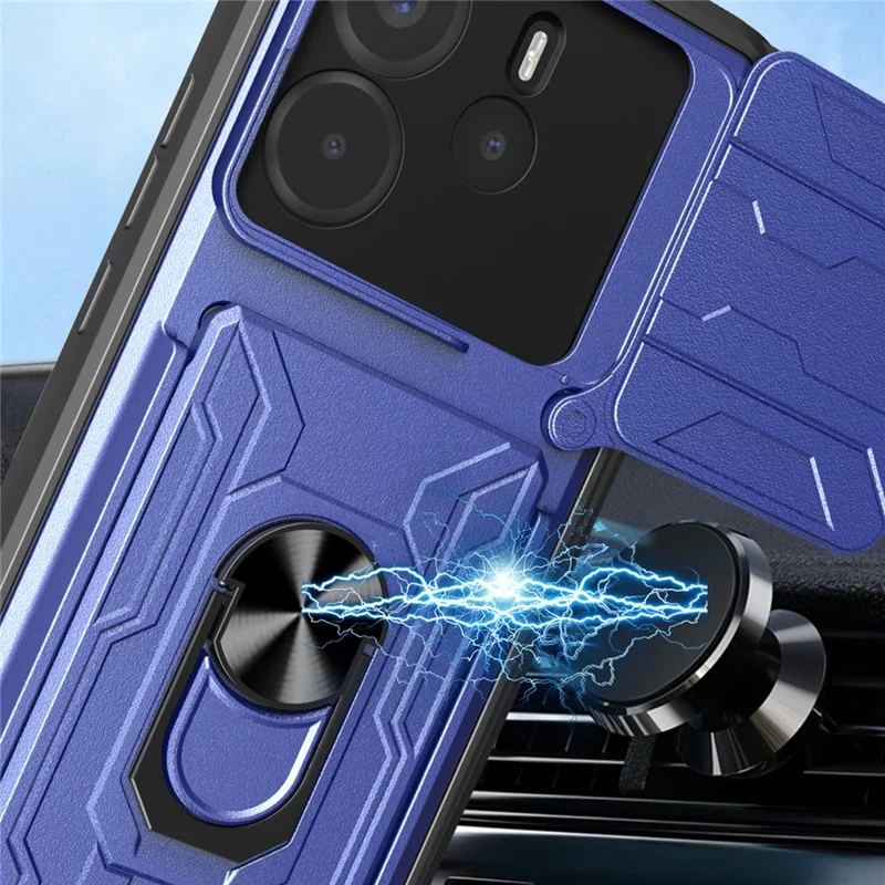 Bulk Purchasing For Xiaomi Redmi Note 14 4G (164.84mm) Case PC + TPU Kickstand Phone Back Cover with Camera Slider - Black