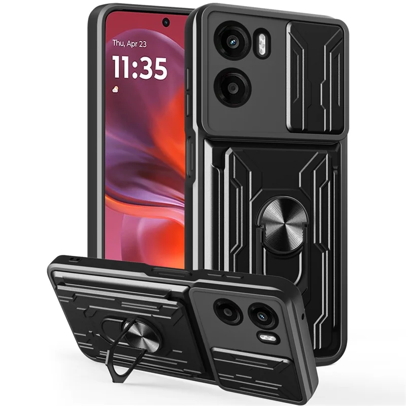 Groothandel voor Motorola Moto G05 4G hoesje PC + TPU met standaard en camera-schuif - Zwart