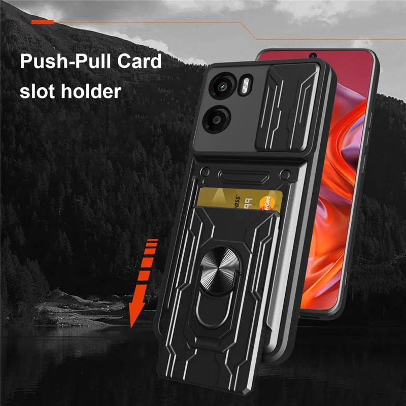 Groothandel voor Motorola Moto G05 4G hoesje PC + TPU met standaard en camera-schuif - Zwart