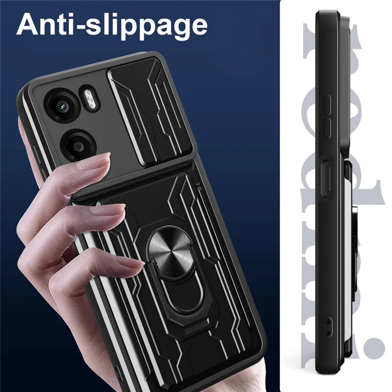 Groothandel voor Motorola Moto G05 4G hoesje PC + TPU met standaard en camera-schuif - Zwart