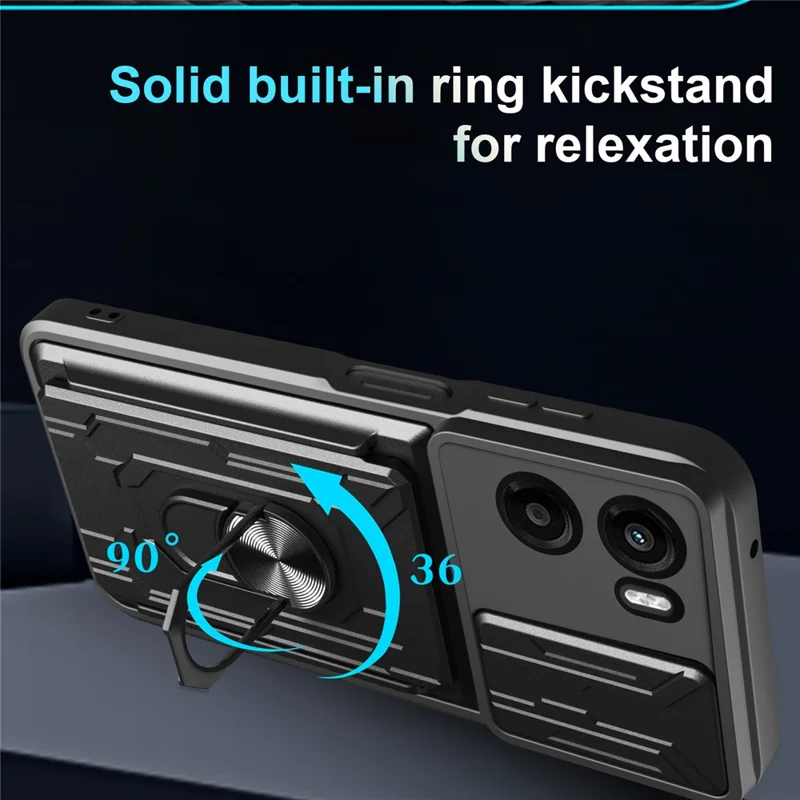 Groothandel voor Motorola Moto G05 4G hoesje PC + TPU met standaard en camera-schuif - Zwart