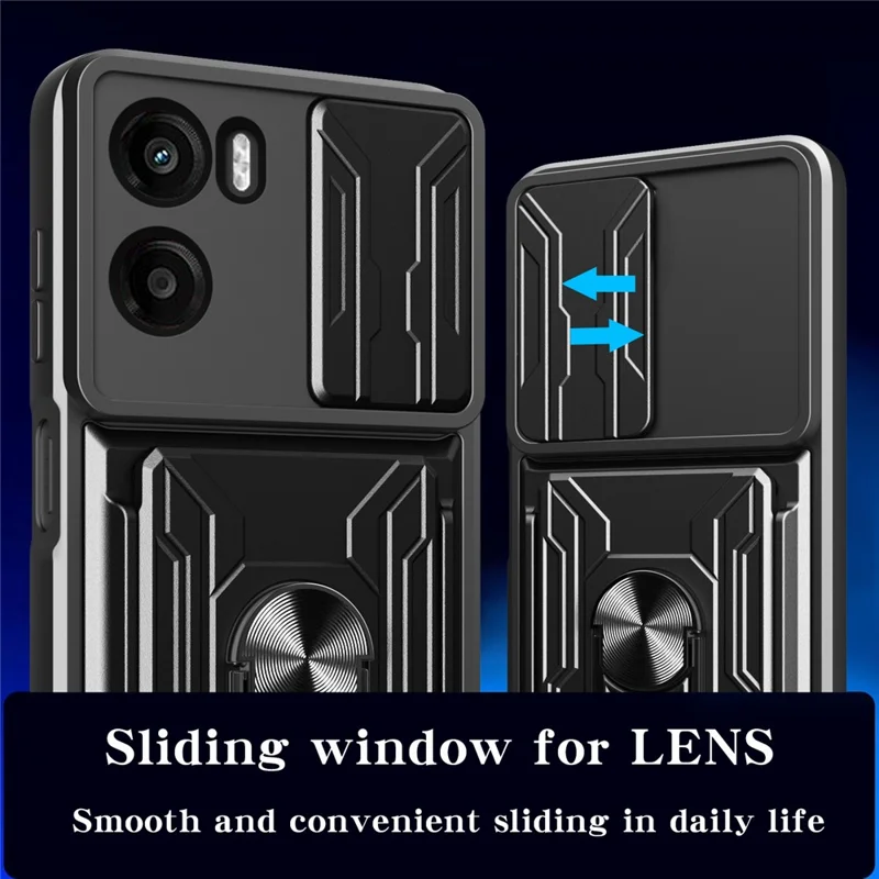 Groothandel voor Motorola Moto G05 4G hoesje PC + TPU met standaard en camera-schuif - Zwart