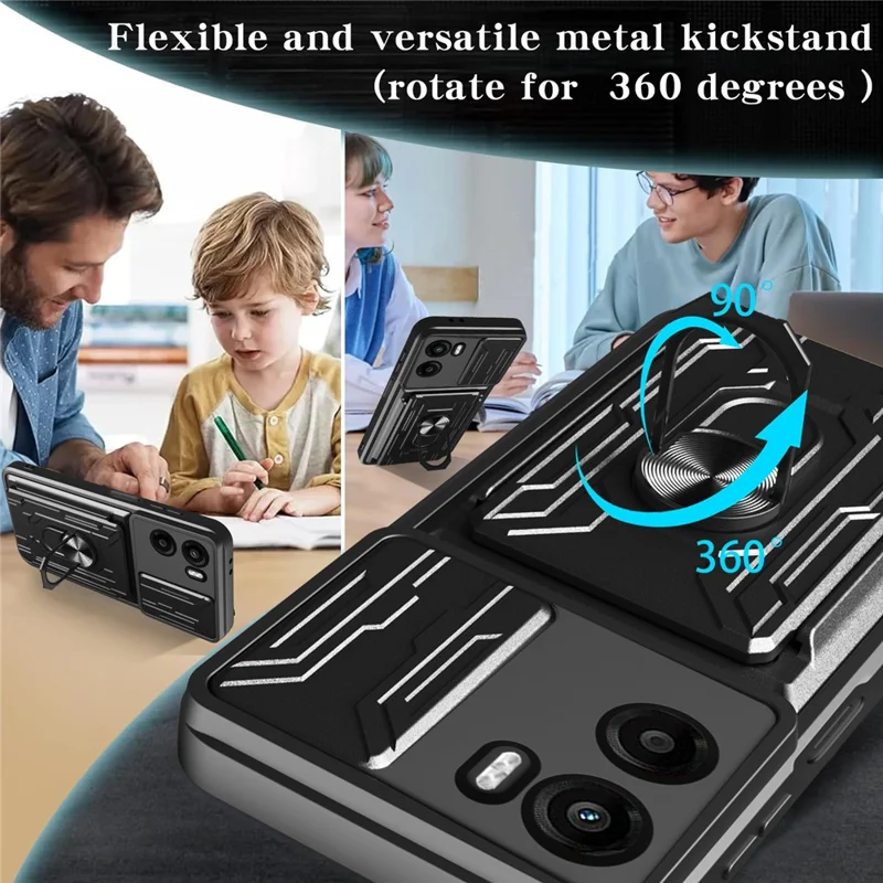 Groothandel voor Motorola Moto G05 4G hoesje PC + TPU met standaard en camera-schuif - Zwart