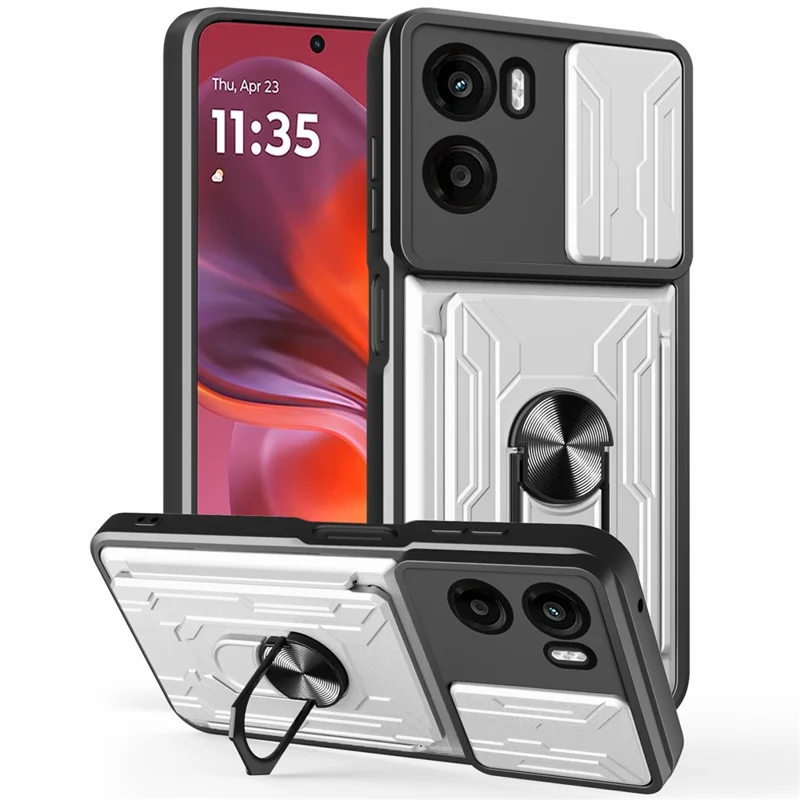 Bulk Purchasing For Motorola Moto G05 4G Case PC + TPU Kickstand Phone Back Cover with Camera Slider - White