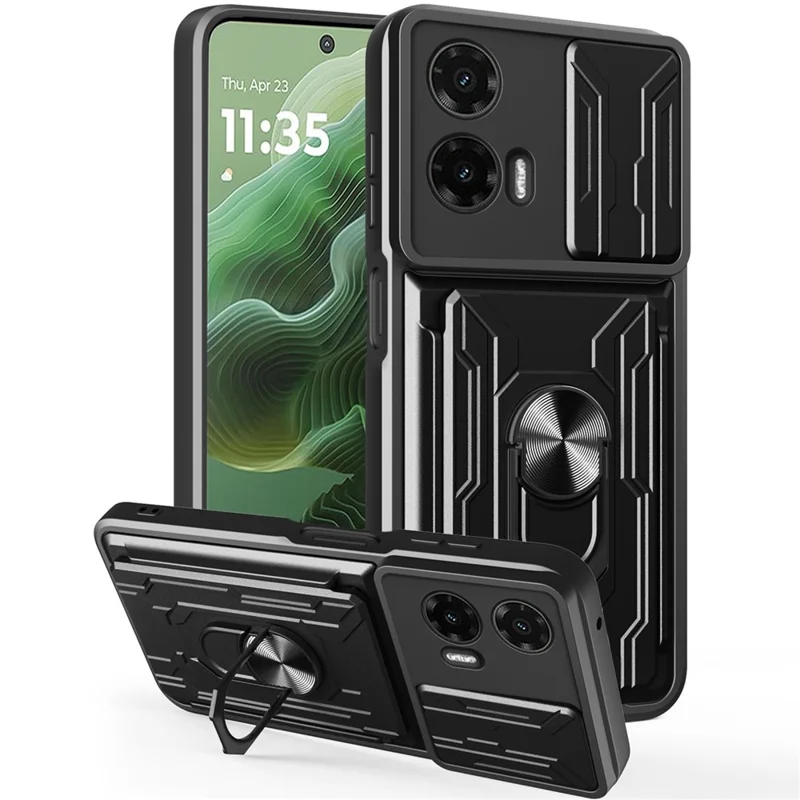 Bulk Purchasing For Motorola Moto G35 5G Case PC + TPU Kickstand Phone Back Cover with Camera Slider - Black