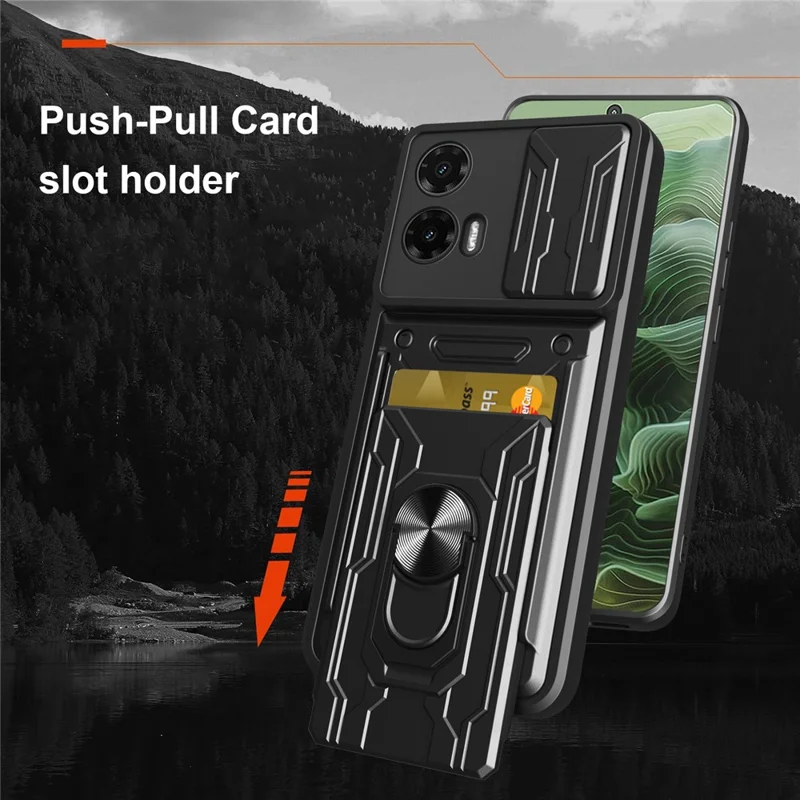 Bulk Purchasing For Motorola Moto G35 5G Case PC + TPU Kickstand Phone Back Cover with Camera Slider - Black