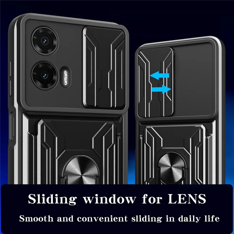 Bulk Purchasing For Motorola Moto G35 5G Case PC + TPU Kickstand Phone Back Cover with Camera Slider - Black