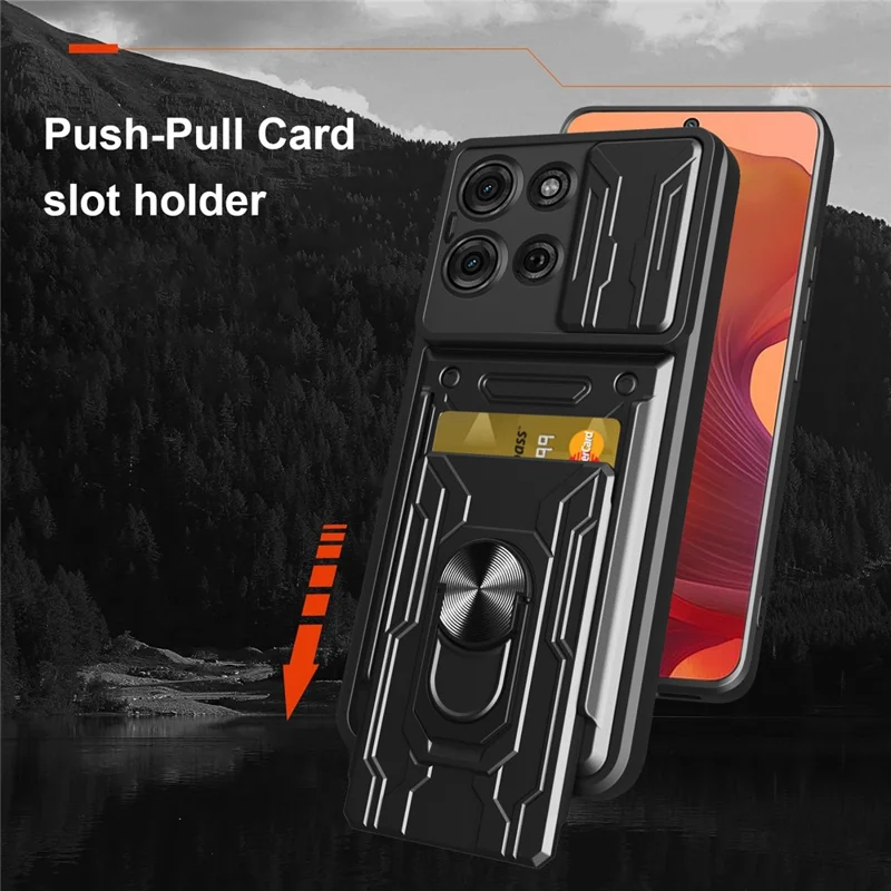 Bulk Purchasing For Motorola Moto G75 5G Case PC + TPU Kickstand Phone Back Cover with Camera Slider - Black