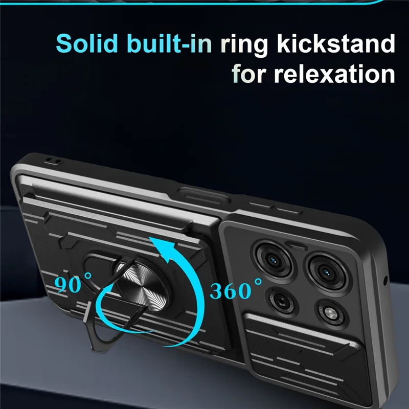 Bulk Purchasing For Motorola Moto G75 5G Case PC + TPU Kickstand Phone Back Cover with Camera Slider - Black