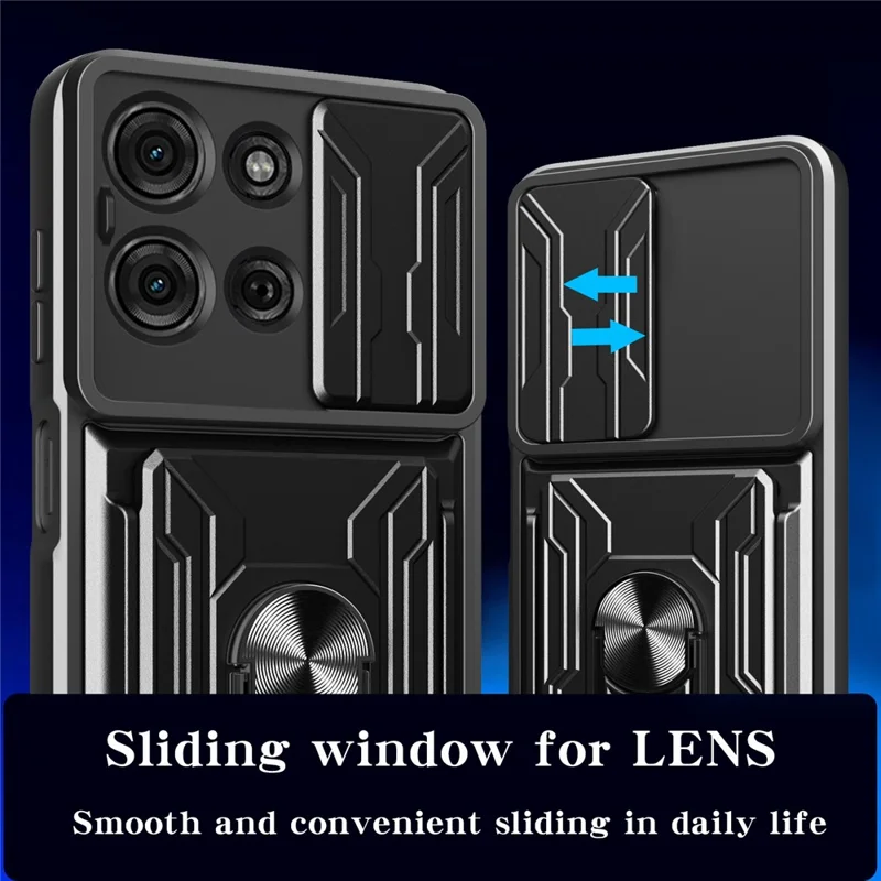 Bulk Purchasing For Motorola Moto G75 5G Case PC + TPU Kickstand Phone Back Cover with Camera Slider - Black