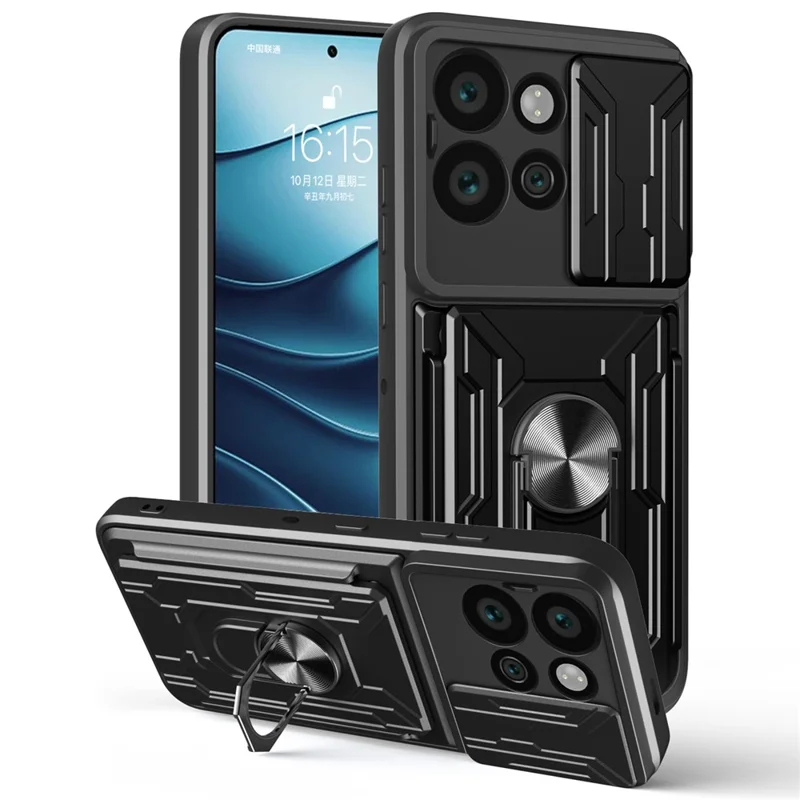 Bulk Purchasing For Motorola Edge 50 Neo 5G  /  Moto S50 5G Case PC + TPU Kickstand Phone Back Cover with Camera Slider - Black