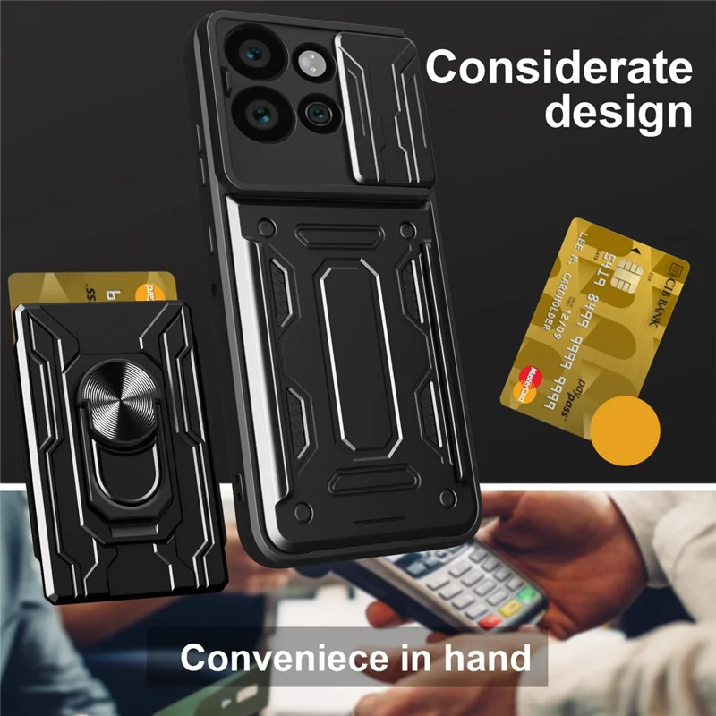Bulk Purchasing For Motorola Edge 50 Neo 5G  /  Moto S50 5G Case PC + TPU Kickstand Phone Back Cover with Camera Slider - Black