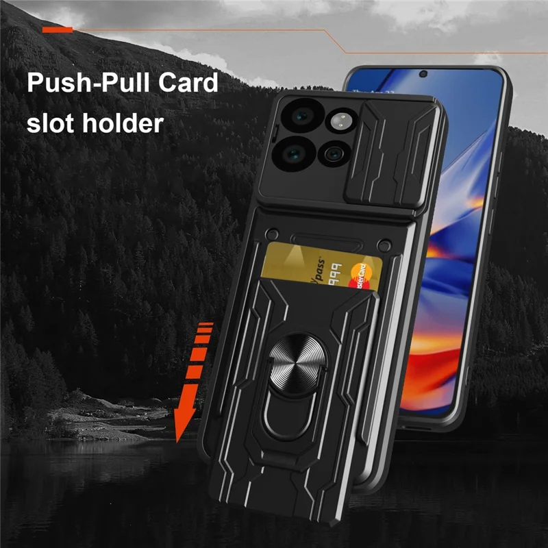 Bulk Purchasing For Motorola Edge 50 Neo 5G  /  Moto S50 5G Case PC + TPU Kickstand Phone Back Cover with Camera Slider - Black
