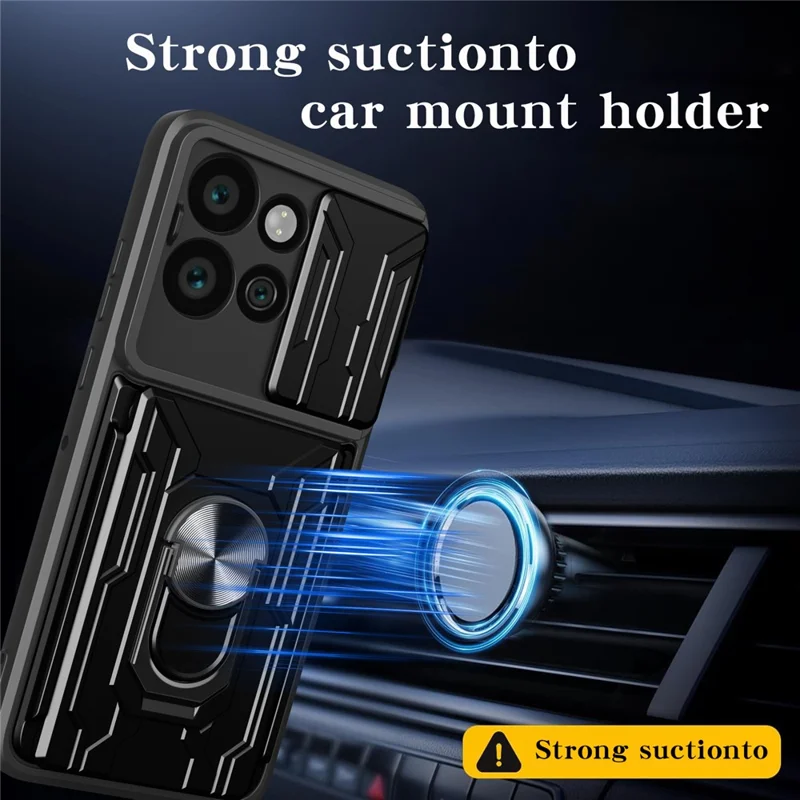 Bulk Purchasing For Motorola Edge 50 Neo 5G  /  Moto S50 5G Case PC + TPU Kickstand Phone Back Cover with Camera Slider - Black