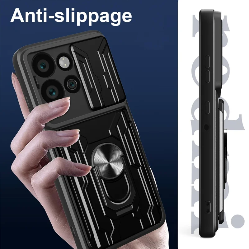 Bulk Purchasing For Motorola Edge 50 Neo 5G  /  Moto S50 5G Case PC + TPU Kickstand Phone Back Cover with Camera Slider - Black