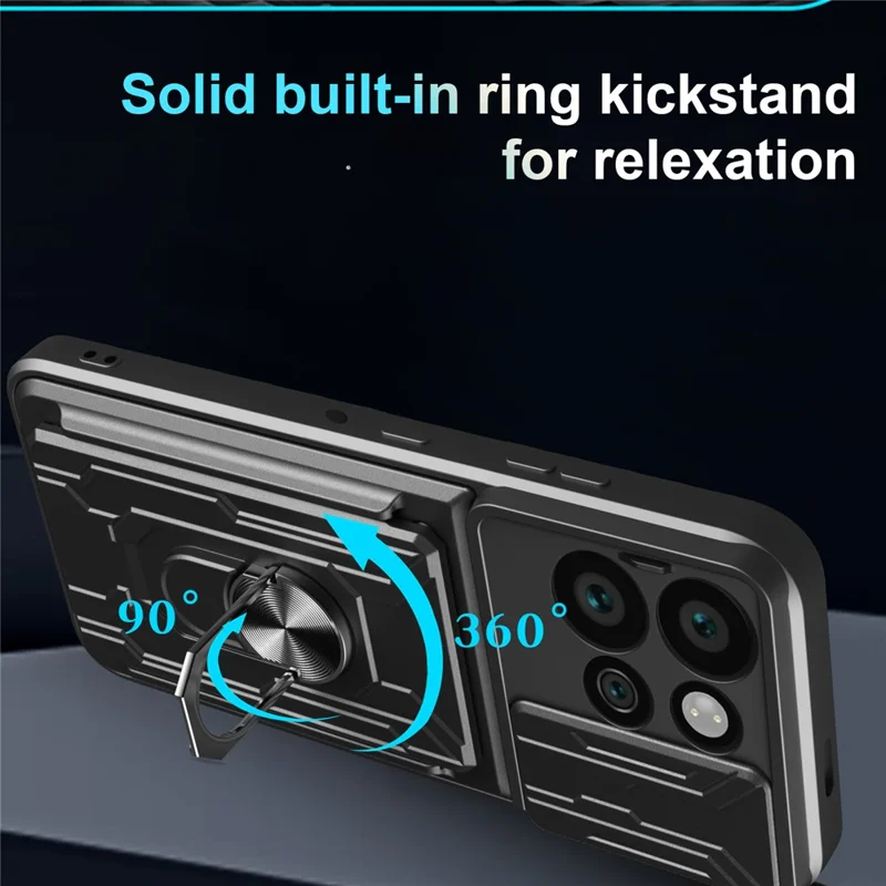 Bulk Purchasing For Motorola Edge 50 Neo 5G  /  Moto S50 5G Case PC + TPU Kickstand Phone Back Cover with Camera Slider - Black