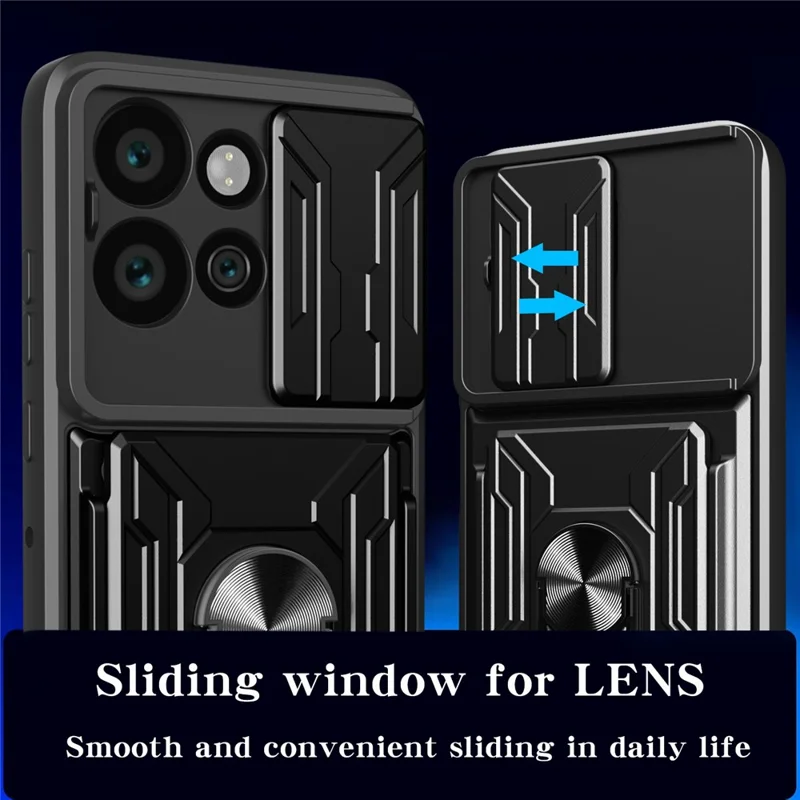 Bulk Purchasing For Motorola Edge 50 Neo 5G  /  Moto S50 5G Case PC + TPU Kickstand Phone Back Cover with Camera Slider - Black