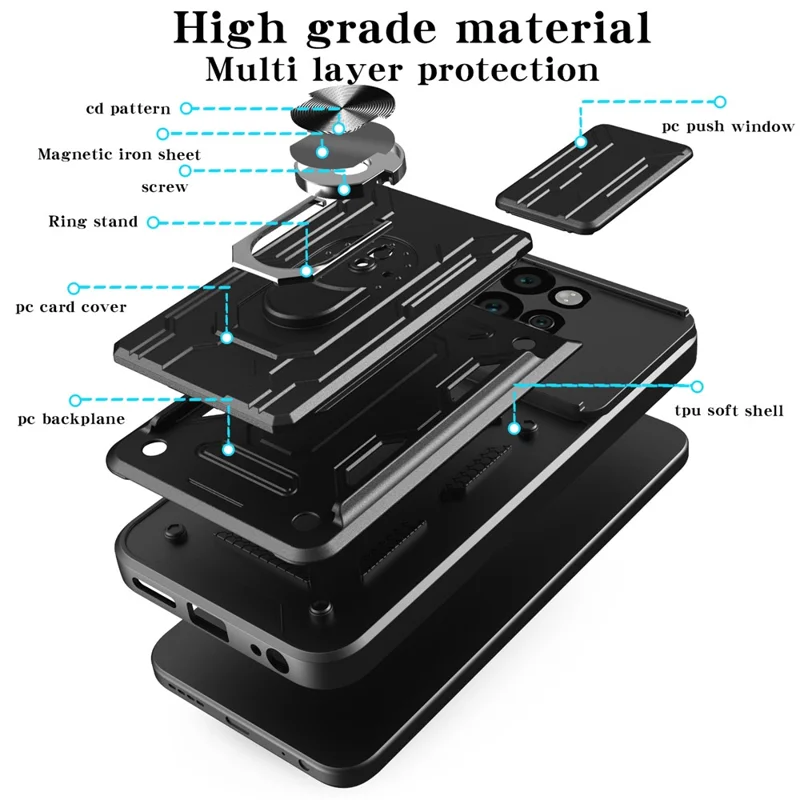 Bulk Purchasing For Motorola Edge 50 Neo 5G  /  Moto S50 5G Case PC + TPU Kickstand Phone Back Cover with Camera Slider - Black
