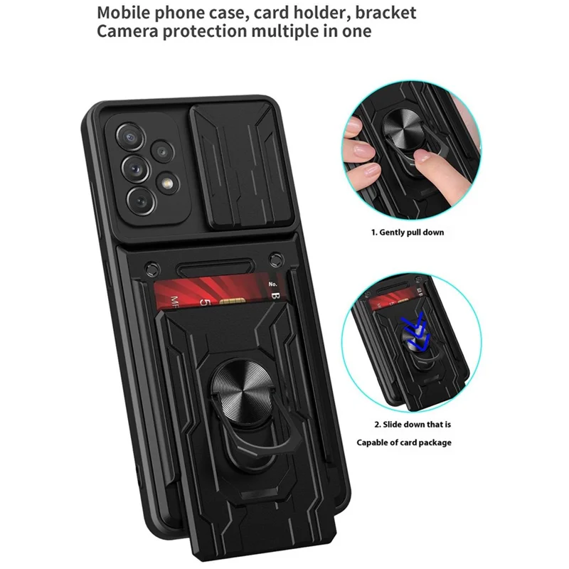 Achat en gros pour étui Samsung Galaxy A23 4G / 5G (Version internationale) PC + TPU avec support et protection de caméra coulissante - Noir