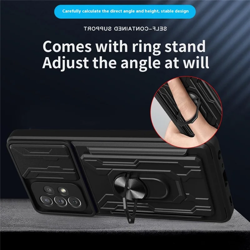 Achat en gros pour étui Samsung Galaxy A23 4G / 5G (Version internationale) PC + TPU avec support et protection de caméra coulissante - Noir