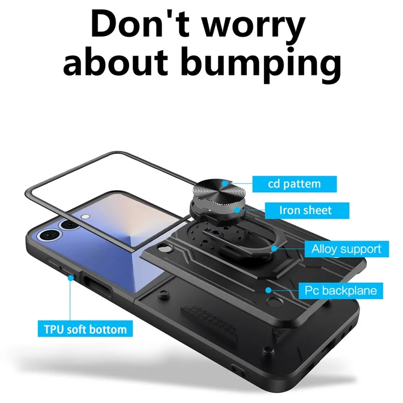 Achat en gros pour étui Samsung Galaxy Z Flip7 5G PC + TPU avec support - Noir