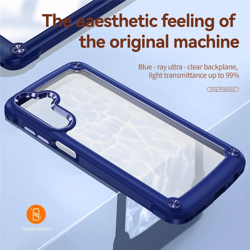 Bulk Purchasing For Samsung Galaxy A35 5G Case Anti-Drop Alloy Lens Frame PC + TPU Phone Cover - Blue