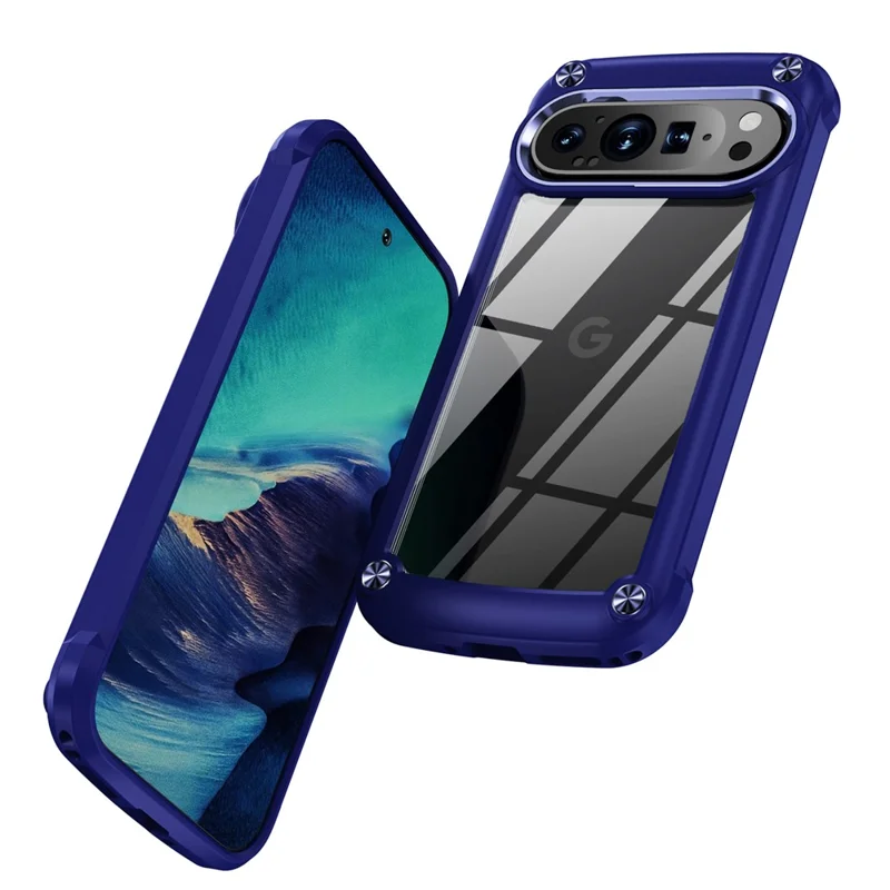 Bulk Purchasing For Google Pixel 9 Pro  /  Pixel 9 Case Anti-Drop Alloy Lens Frame PC + TPU Phone Cover - Blue