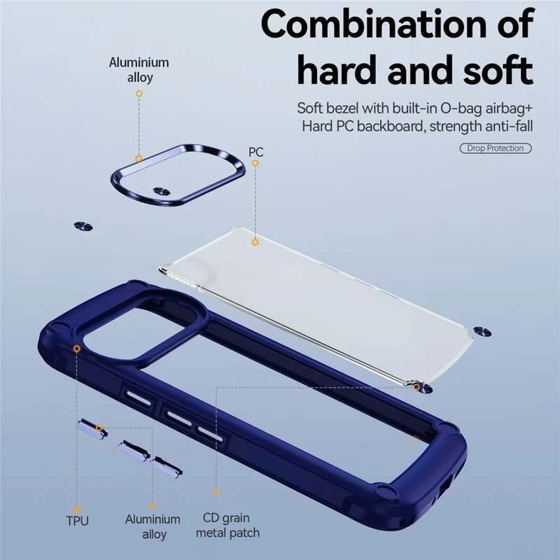 Bulk Purchasing For Google Pixel 9 Pro  /  Pixel 9 Case Anti-Drop Alloy Lens Frame PC + TPU Phone Cover - Blue