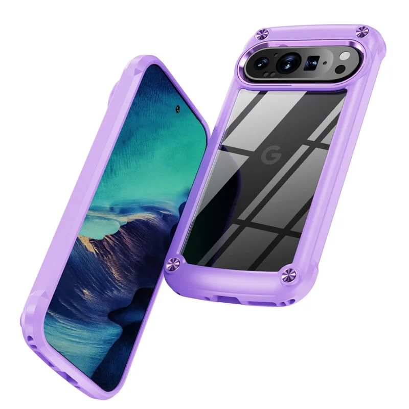 Bulk Purchasing For Google Pixel 9 Pro  /  Pixel 9 Case Anti-Drop Alloy Lens Frame PC + TPU Phone Cover - Purple