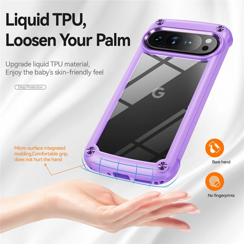 Bulk Purchasing For Google Pixel 9 Pro  /  Pixel 9 Case Anti-Drop Alloy Lens Frame PC + TPU Phone Cover - Purple