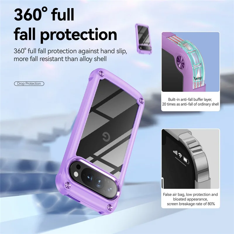 Bulk Purchasing For Google Pixel 9 Pro  /  Pixel 9 Case Anti-Drop Alloy Lens Frame PC + TPU Phone Cover - Purple