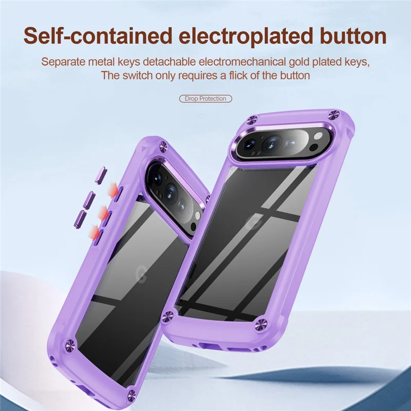 Bulk Purchasing For Google Pixel 9 Pro  /  Pixel 9 Case Anti-Drop Alloy Lens Frame PC + TPU Phone Cover - Purple