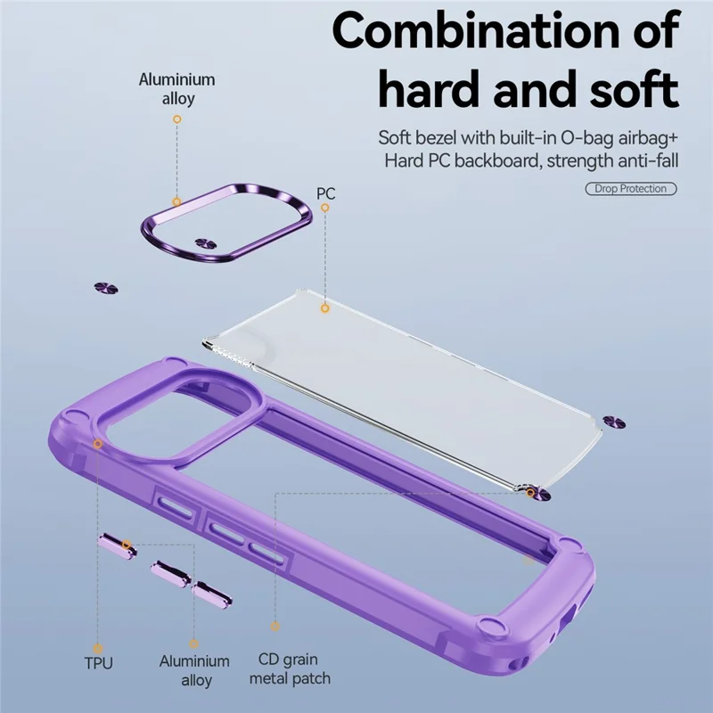Bulk Purchasing For Google Pixel 9 Pro  /  Pixel 9 Case Anti-Drop Alloy Lens Frame PC + TPU Phone Cover - Purple