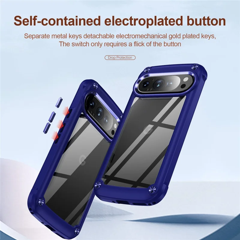 Bulk Purchasing For Google Pixel 9 Pro XL Case Anti-Drop Alloy Lens Frame PC + TPU Phone Cover - Blue