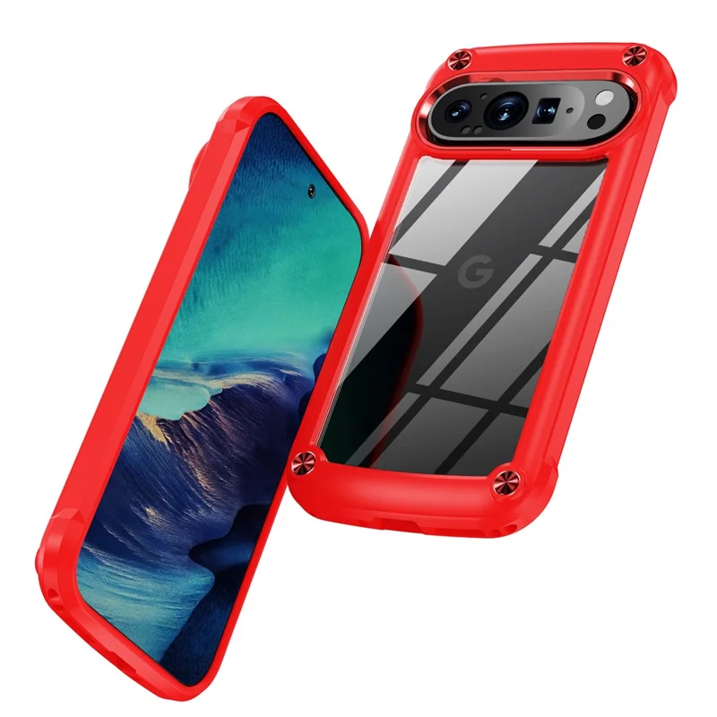 Bulk Purchasing For Google Pixel 9 Pro XL Case Anti-Drop Alloy Lens Frame PC + TPU Phone Cover - Red