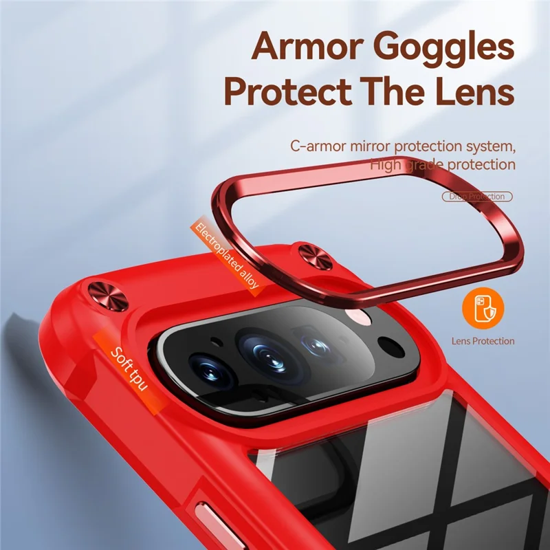 Bulk Purchasing For Google Pixel 9 Pro XL Case Anti-Drop Alloy Lens Frame PC + TPU Phone Cover - Red