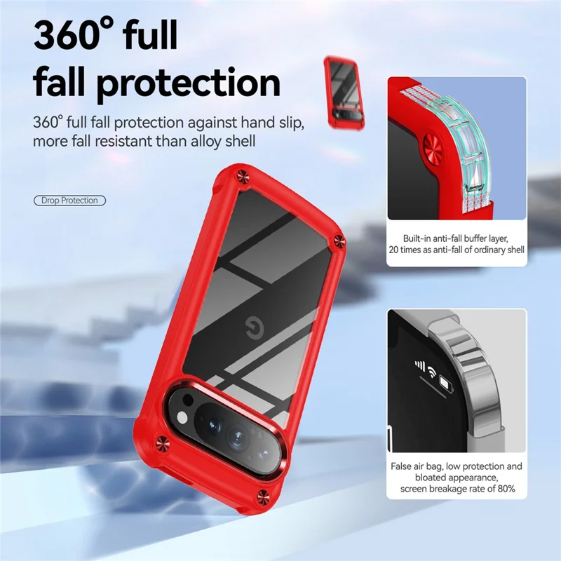 Bulk Purchasing For Google Pixel 9 Pro XL Case Anti-Drop Alloy Lens Frame PC + TPU Phone Cover - Red