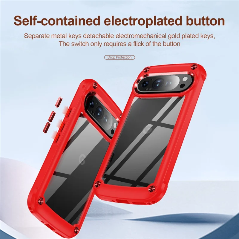 Bulk Purchasing For Google Pixel 9 Pro XL Case Anti-Drop Alloy Lens Frame PC + TPU Phone Cover - Red