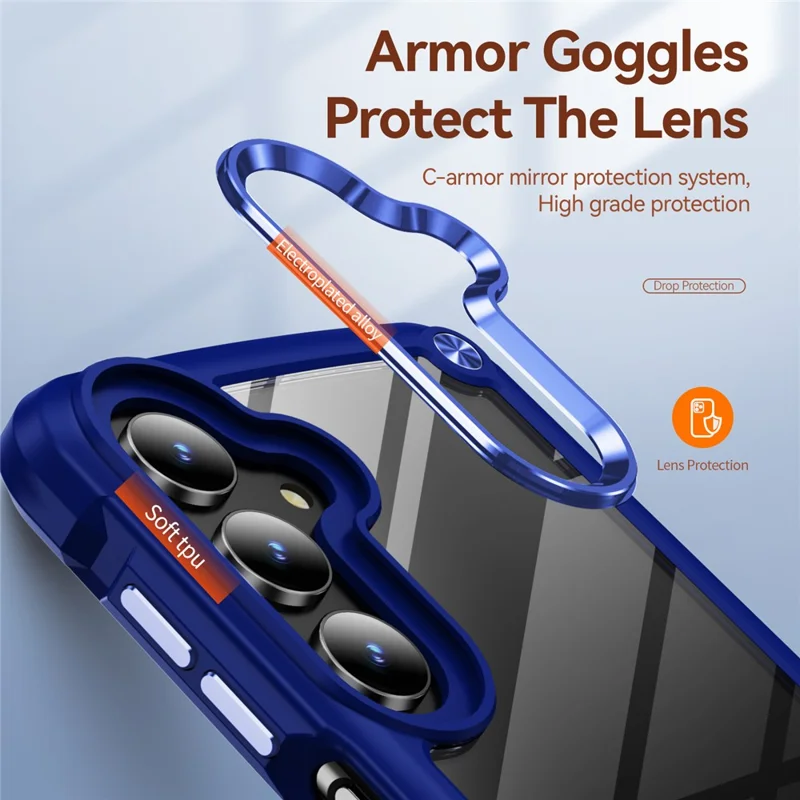 Bulk Purchasing For Samsung Galaxy A16 5G  /  4G Case Anti-Drop Alloy Lens Frame PC + TPU Phone Cover - Blue
