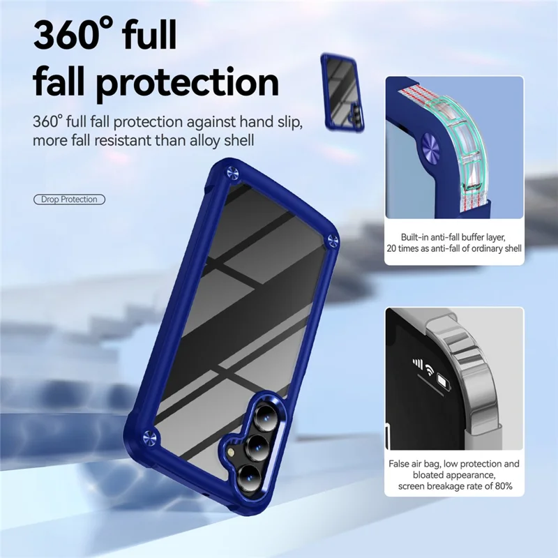 Bulk Purchasing For Samsung Galaxy A16 5G  /  4G Case Anti-Drop Alloy Lens Frame PC + TPU Phone Cover - Blue