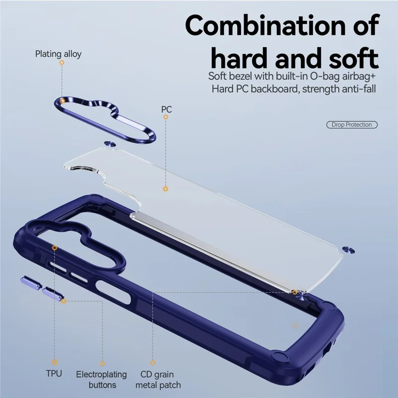 Bulk Purchasing For Samsung Galaxy A16 5G  /  4G Case Anti-Drop Alloy Lens Frame PC + TPU Phone Cover - Blue