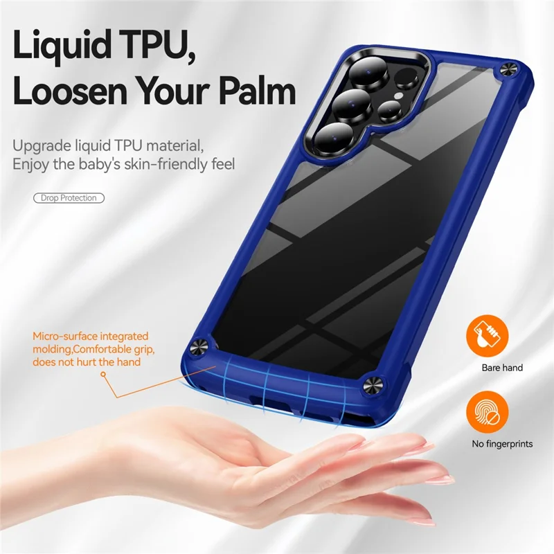 Bulk Purchasing For Samsung Galaxy S25 Ultra Case Anti-Drop Alloy Lens Frame PC + TPU Phone Cover - Blue