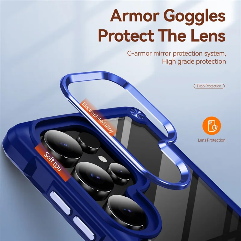Bulk Purchasing For Samsung Galaxy S25 Ultra Case Anti-Drop Alloy Lens Frame PC + TPU Phone Cover - Blue