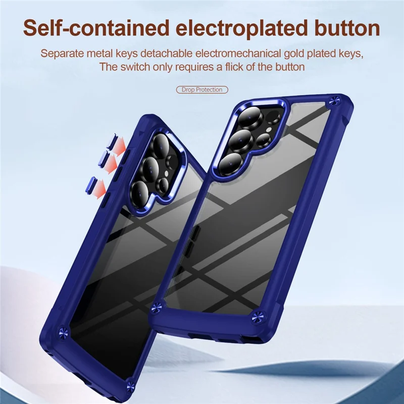 Bulk Purchasing For Samsung Galaxy S25 Ultra Case Anti-Drop Alloy Lens Frame PC + TPU Phone Cover - Blue