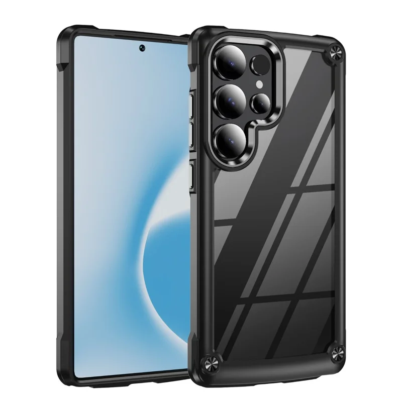 Bulk Purchasing For Samsung Galaxy S25 Ultra Case Anti-Drop Alloy Lens Frame PC + TPU Phone Cover - Black