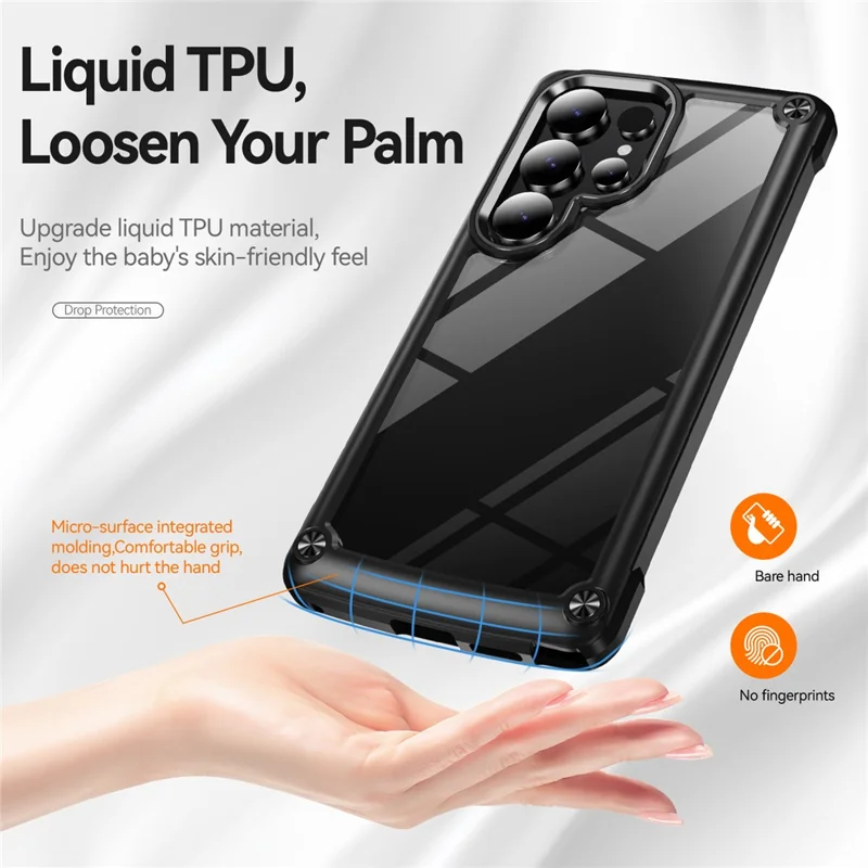 Bulk Purchasing For Samsung Galaxy S25 Ultra Case Anti-Drop Alloy Lens Frame PC + TPU Phone Cover - Black