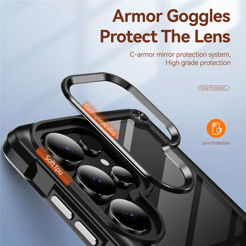 Bulk Purchasing For Samsung Galaxy S25 Ultra Case Anti-Drop Alloy Lens Frame PC + TPU Phone Cover - Black
