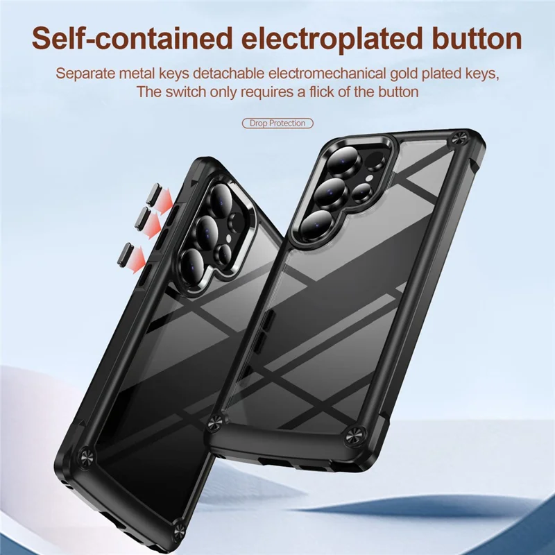 Bulk Purchasing For Samsung Galaxy S25 Ultra Case Anti-Drop Alloy Lens Frame PC + TPU Phone Cover - Black