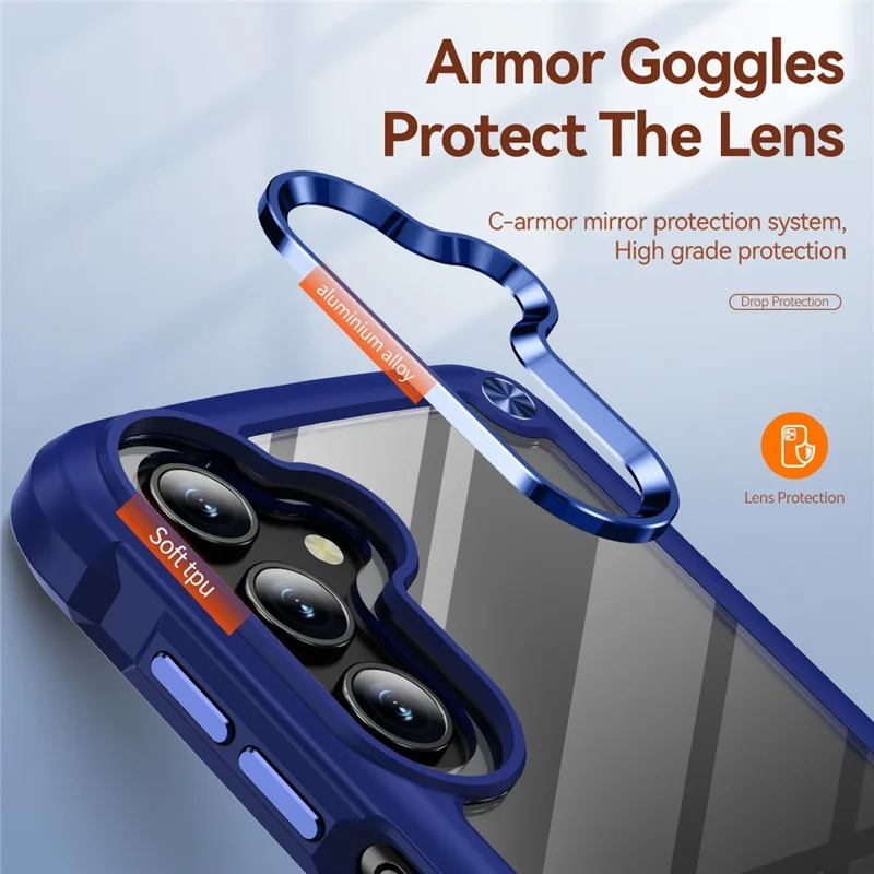 Achat en gros pour étui Samsung Galaxy A56 5G Cadre d'objectif en alliage Anti-Chute PC + TPU Coque de téléphone - Bleu