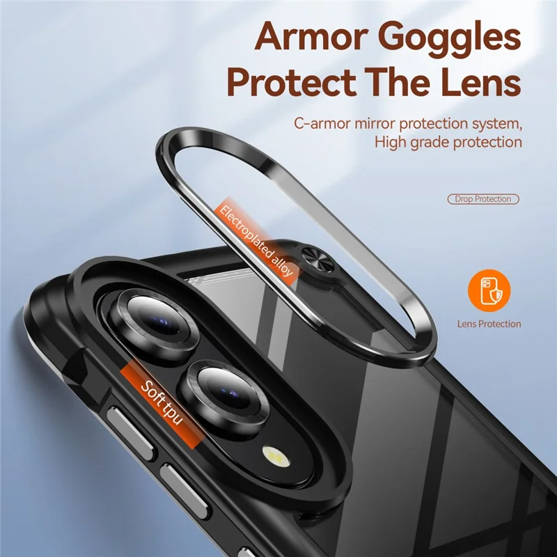 Bulk Purchasing For Samsung Galaxy S25 Edge Case Anti-Drop Alloy Lens Frame PC + TPU Phone Cover - Black